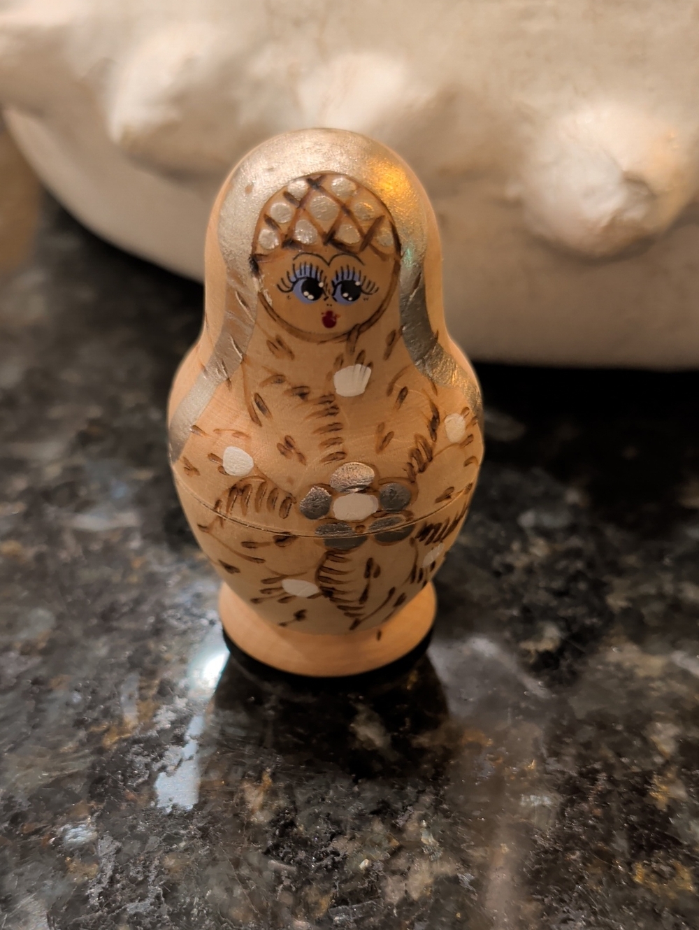 Hand-Painted Beige Matryoshka-Style Bird Toy